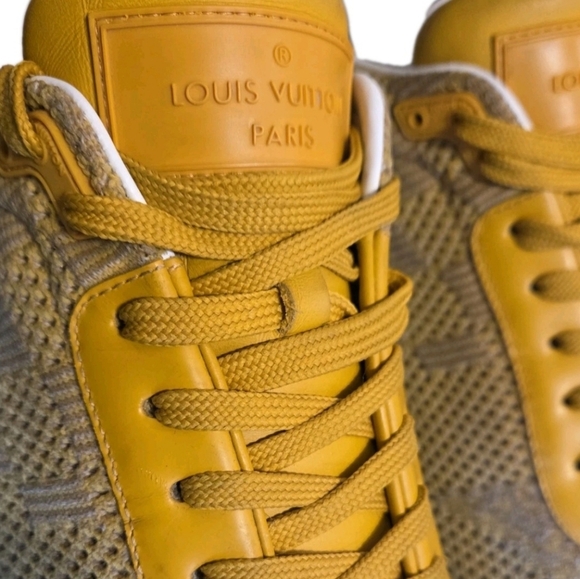 RARE LV Runway Yellow Damier (Unisex) Graphite Pattern Sneakers US Men's Sz 7.5 - Picture 8 of 15